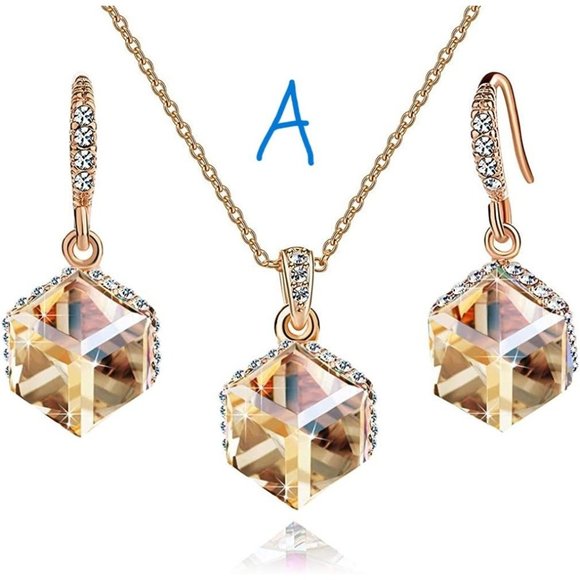 New Colorful Cubic Austrian Crystal Pendant Necklace Earrings for Women … - Picture 3 of 8